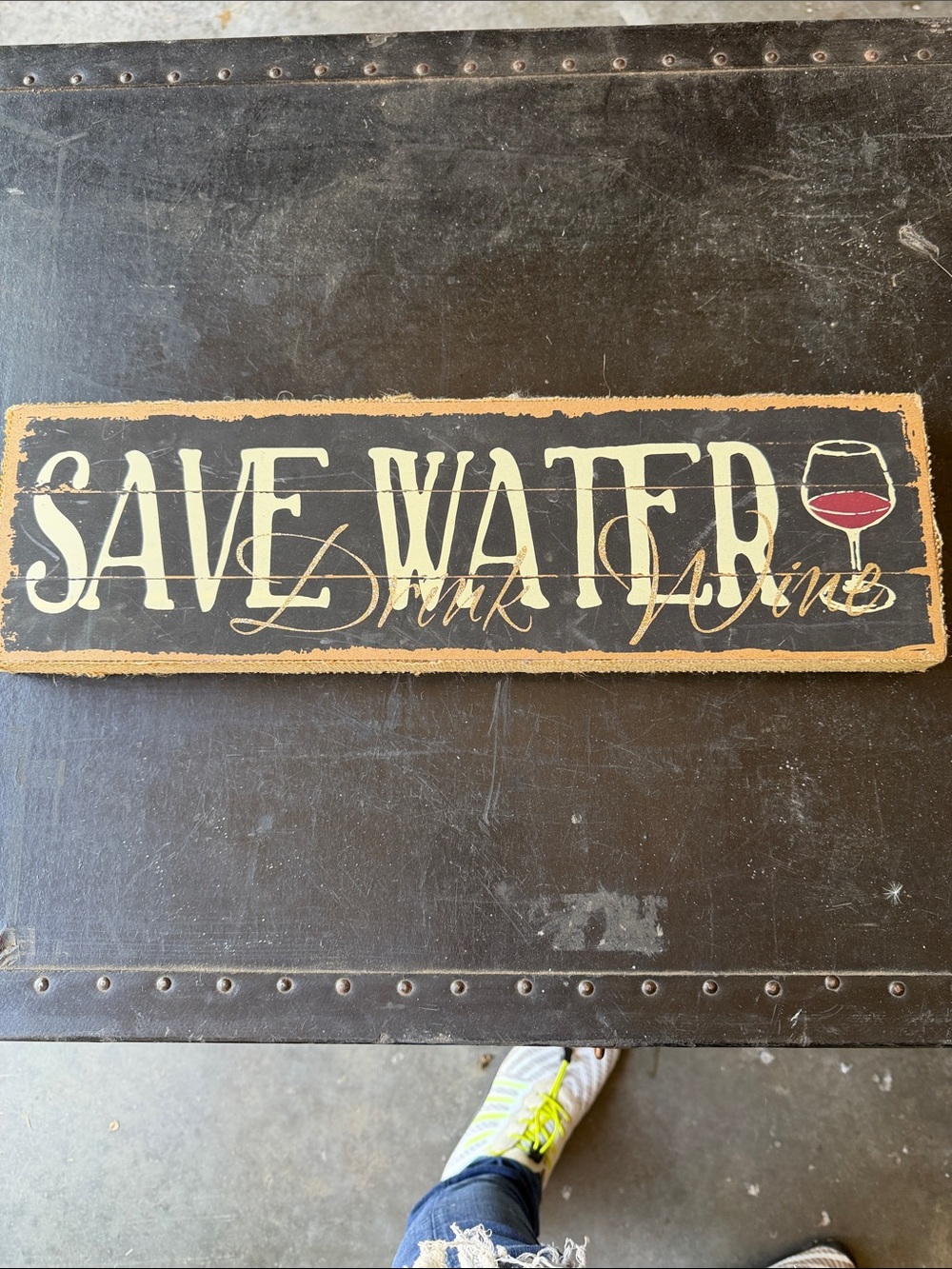 Save Water Drink Wine Wall Sign - Black & Cream with Red Accent